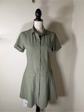 Greyson Olive Short-Sleeve Button-Front Shirt Dress